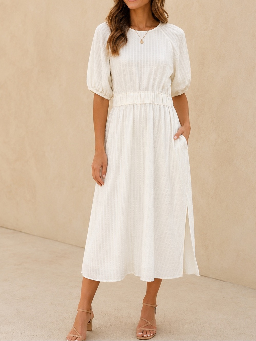 IRIS & INK Corinne Ivory Jacquard Midi Dress NWT Size 8